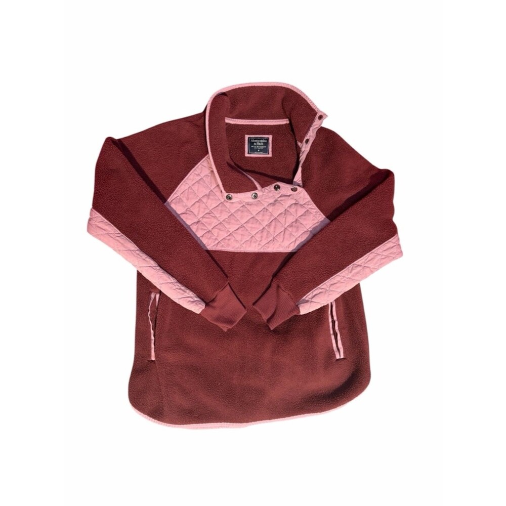 Abercrombie & Fitch Mauve Quilted Fleece Pullover Snap Neck Sweatshirt Medium